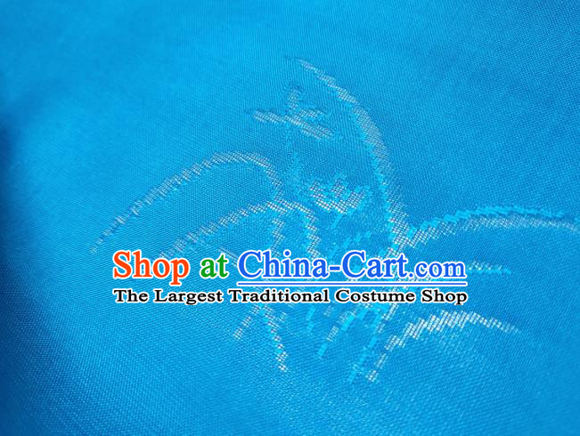 Asian Chinese Traditional Plum Orchid Pattern Design Blue Silk Fabric China Hanfu Silk Material