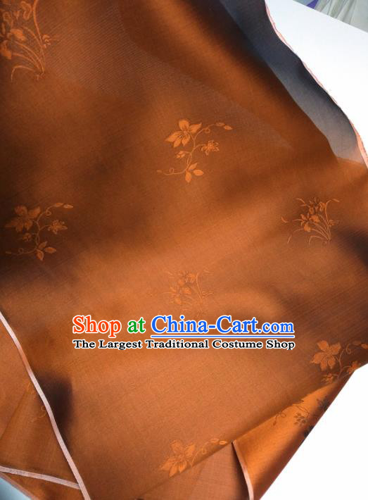 Asian Chinese Traditional Plum Orchid Pattern Design Brown Silk Fabric China Hanfu Silk Material