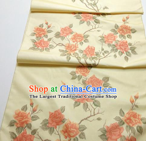 Asian Chinese Traditional Roses Pattern Design Yellow Silk Fabric China Hanfu Silk Material