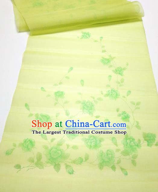 Asian Chinese Traditional Roses Pattern Design Light Green Silk Fabric China Hanfu Silk Material