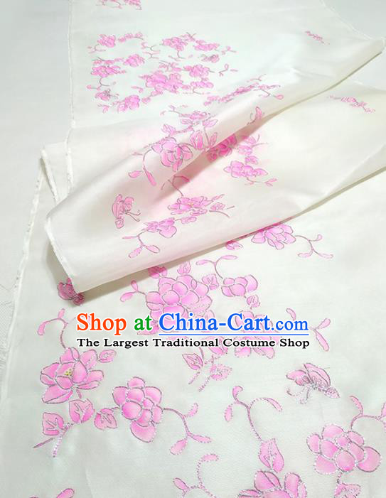 Chinese Traditional Embroidered Pattern Design White Silk Fabric Asian China Hanfu Silk Material