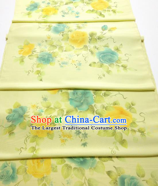 Chinese Traditional Roses Pattern Design Yellow Silk Fabric Asian China Hanfu Silk Material