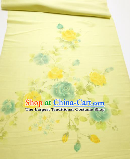 Chinese Traditional Roses Pattern Design Yellow Silk Fabric Asian China Hanfu Silk Material