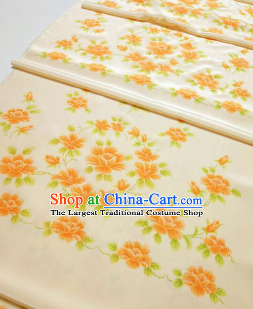 Chinese Traditional Roses Pattern Design Beige Silk Fabric Asian China Hanfu Silk Material