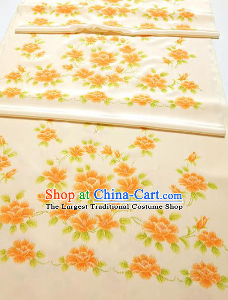 Chinese Traditional Roses Pattern Design Beige Silk Fabric Asian China Hanfu Silk Material