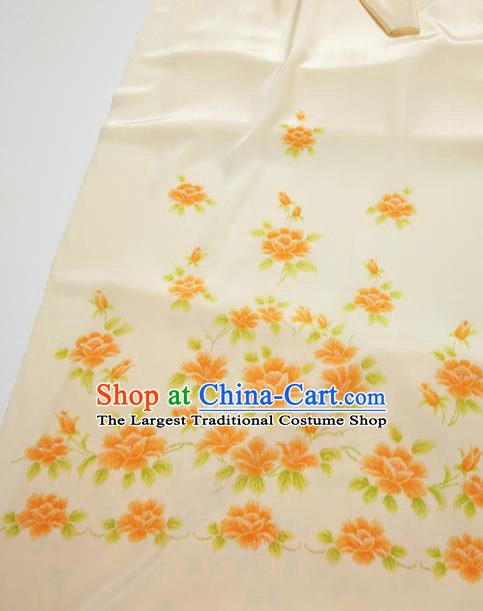 Chinese Traditional Roses Pattern Design Beige Silk Fabric Asian China Hanfu Silk Material