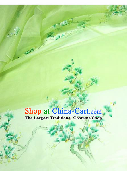 Chinese Traditional Yulan Magnolia Pattern Design Green Silk Fabric Asian China Hanfu Silk Material