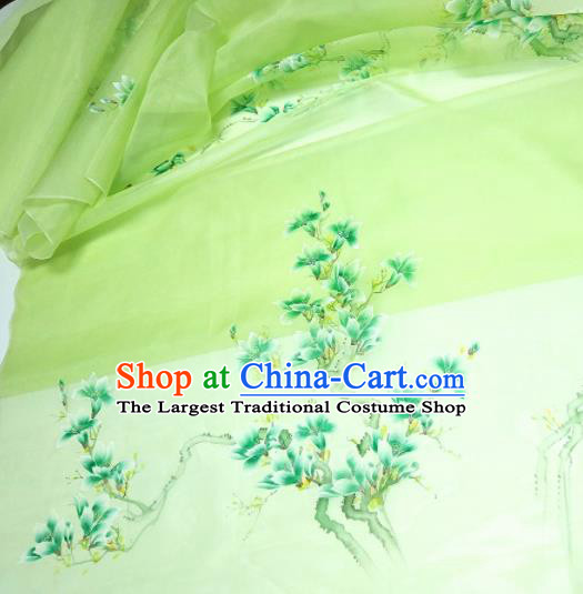 Chinese Traditional Yulan Magnolia Pattern Design Green Silk Fabric Asian China Hanfu Silk Material