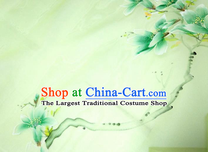 Chinese Traditional Yulan Magnolia Pattern Design Green Silk Fabric Asian China Hanfu Silk Material