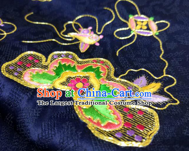Chinese Traditional Embroidered Pattern Design Navy Silk Fabric Asian China Hanfu Silk Material