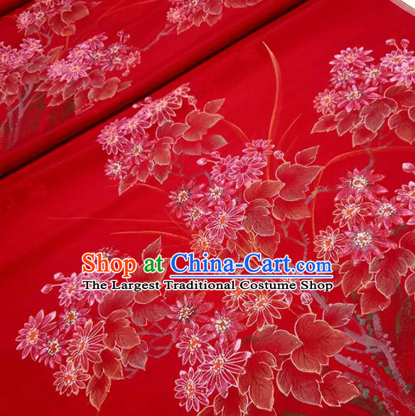 Chinese Traditional Flowers Pattern Design Red Silk Fabric Asian China Hanfu Silk Material