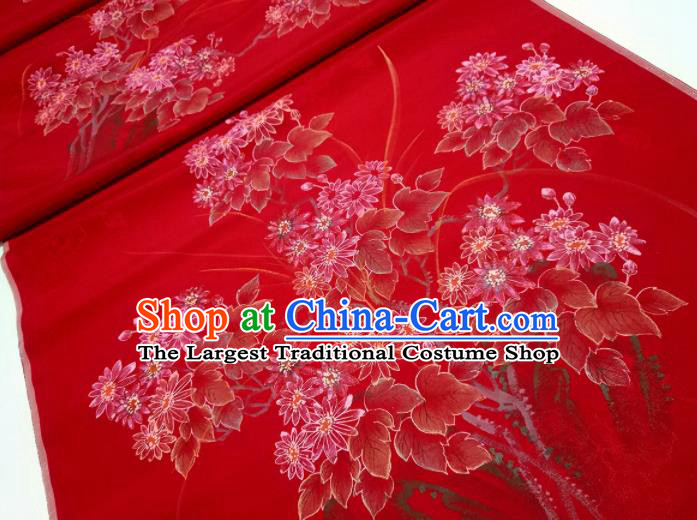 Chinese Traditional Flowers Pattern Design Red Silk Fabric Asian China Hanfu Silk Material