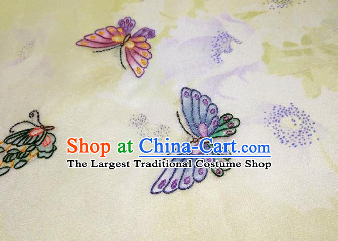 Chinese Traditional Printing Butterfly Pattern Design Yellow Silk Fabric Asian China Hanfu Silk Material