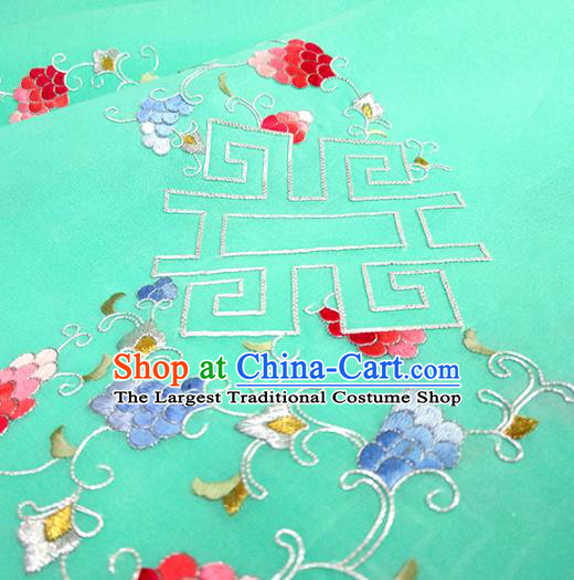 Chinese Traditional Embroidered Flowers Pattern Design Green Silk Fabric Asian China Hanfu Silk Material