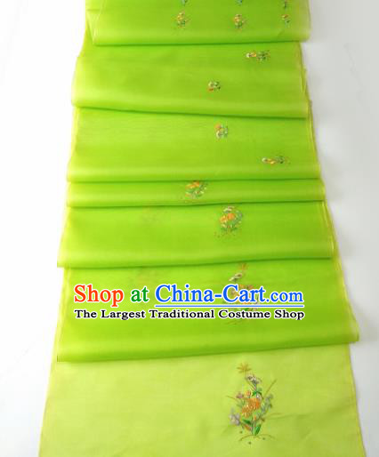 Chinese Traditional Embroidered Flowers Pattern Design Light Green Silk Fabric Asian China Hanfu Silk Material