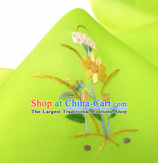 Chinese Traditional Embroidered Flowers Pattern Design Light Green Silk Fabric Asian China Hanfu Silk Material