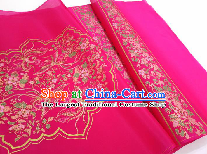 Chinese Traditional Phoenix Flowers Pattern Design Rosy Silk Fabric Asian China Hanfu Silk Material