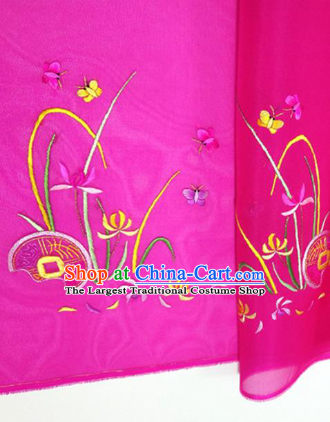 Chinese Traditional Embroidered Orchid Pattern Design Rosy Silk Fabric Asian China Hanfu Silk Material
