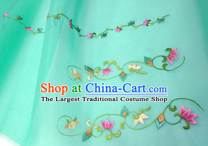 Chinese Traditional Embroidered Peony Pattern Design Green Silk Fabric Asian China Hanfu Silk Material