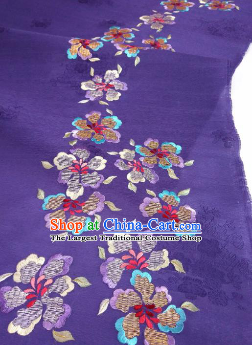 Chinese Traditional Embroidered Pattern Design Lilac Silk Fabric Asian China Hanfu Silk Material