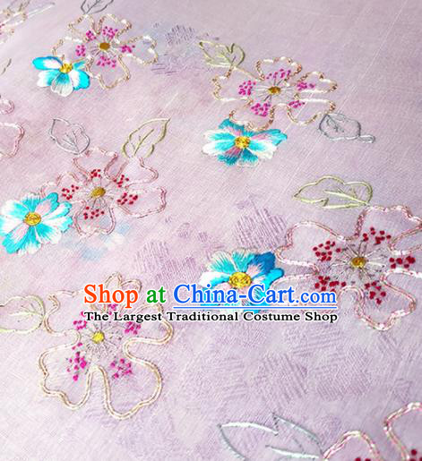 Chinese Traditional Embroidered Flowers Pattern Design Lilac Silk Fabric Asian China Hanfu Silk Material