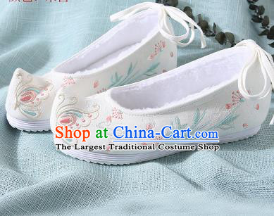 Chinese Handmade Embroidered Butterfly White Shoes Traditional Ming Dynasty Hanfu Shoes Princess Shoes for Women