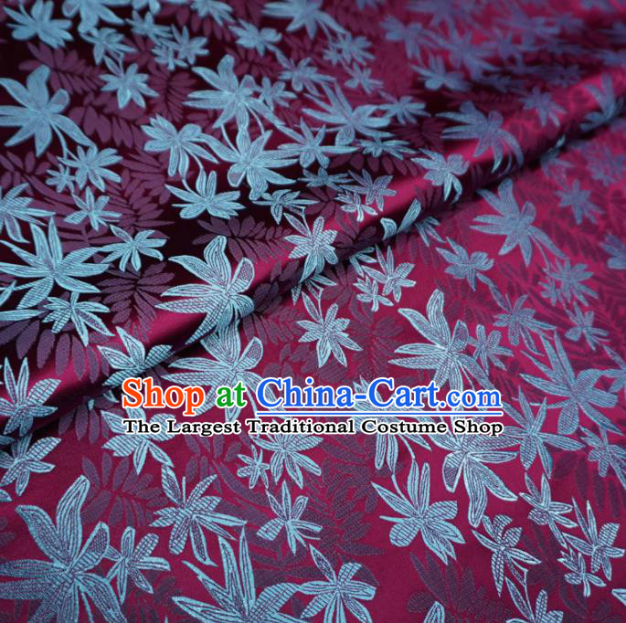 Chinese Traditional Maple Leaf Pattern Design Purple Brocade Fabric Asian Satin China Hanfu Silk Material