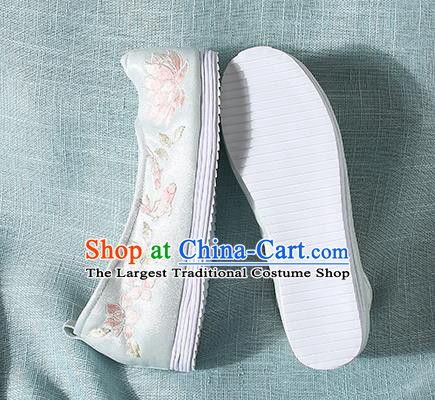 Chinese Handmade Embroidered Lotus Light Green Bow Shoes Traditional Ming Dynasty Hanfu Shoes Princess Shoes for Women