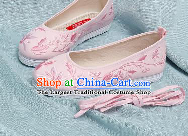 Chinese Handmade Embroidered Pink Cloth Shoes Traditional Ming Dynasty Hanfu Shoes Princess Shoes for Women