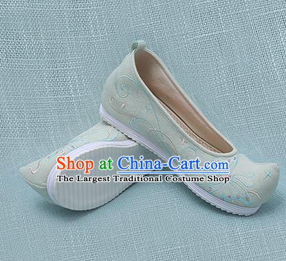 Chinese Handmade Embroidered Butterfly Light Green Bow Shoes Traditional Ming Dynasty Hanfu Shoes Princess Shoes for Women