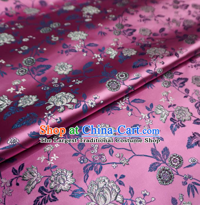 Chinese Traditional Twine Flowers Pattern Design Deep Pink Brocade Fabric Asian Satin China Hanfu Silk Material