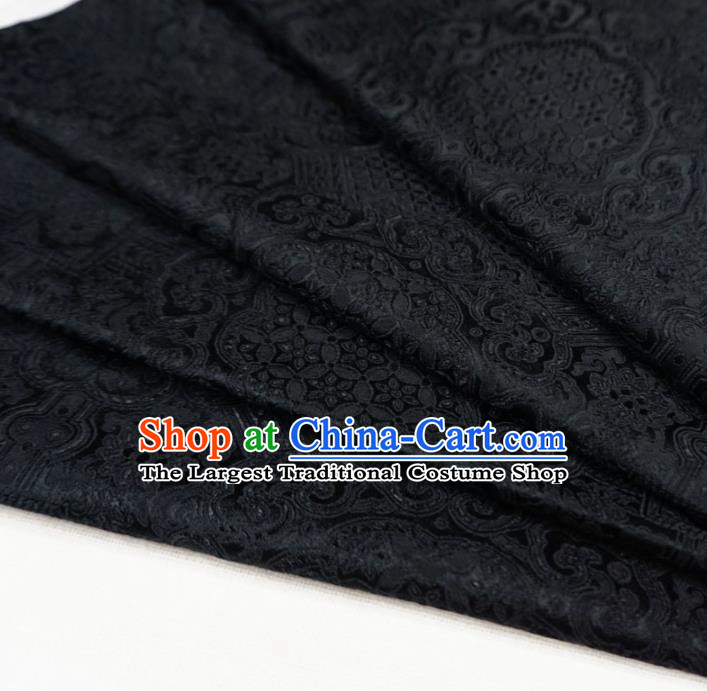 Chinese Traditional Rosette Pattern Design Black Brocade Fabric Asian Satin China Hanfu Silk Material