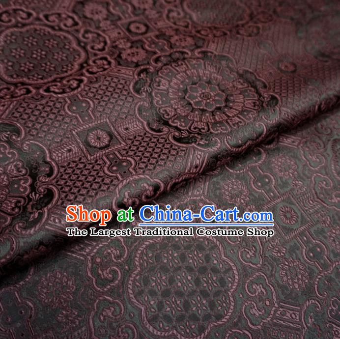 Chinese Traditional Rosette Pattern Design Deep Brown Brocade Fabric Asian Satin China Hanfu Silk Material