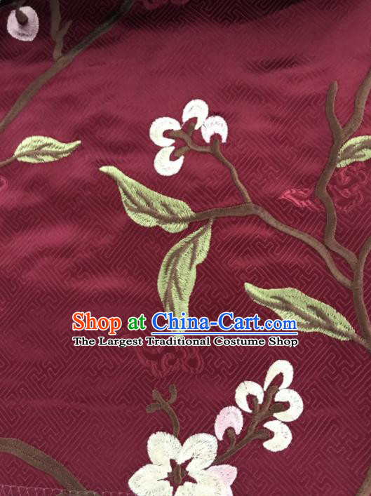 Chinese Traditional Embroidered Flowers Pattern Design Purplish Red Silk Fabric Asian China Hanfu Silk Material
