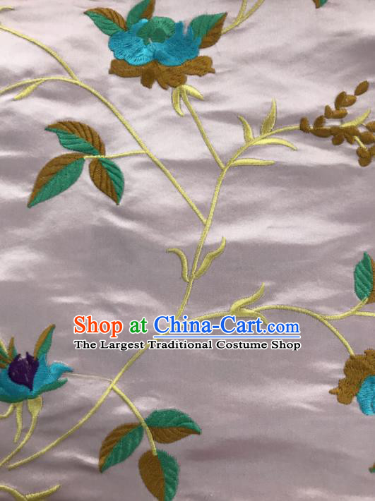 Chinese Traditional Embroidered Vine Flowers Pattern Design Pink Silk Fabric Asian China Hanfu Silk Material