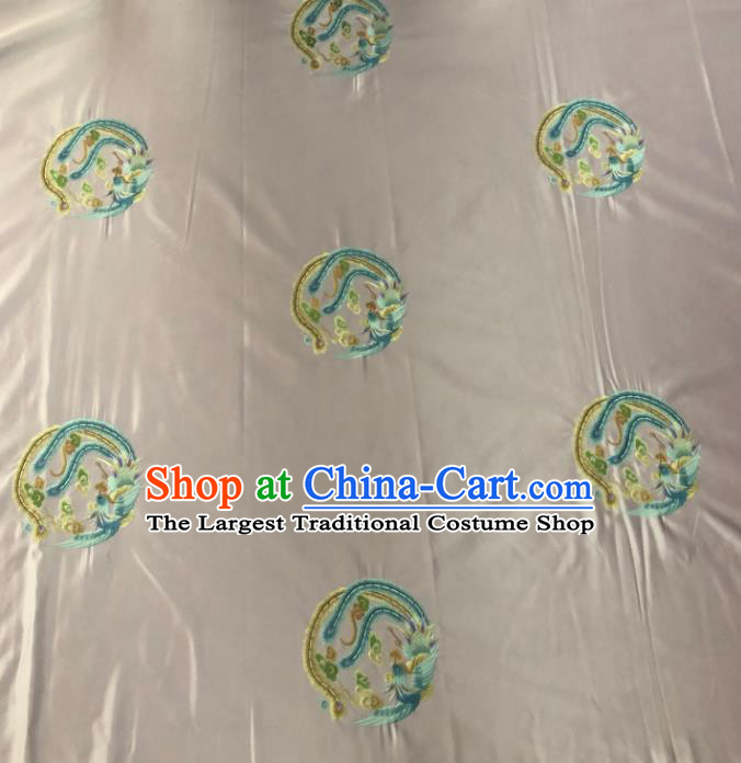 Chinese Traditional Embroidered Round Phoenix Pattern Design Pink Silk Fabric Asian China Hanfu Silk Material