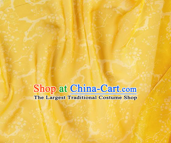 Chinese Traditional Plum Blossom Pattern Design Yellow Chiffon Fabric Asian Satin China Hanfu Material