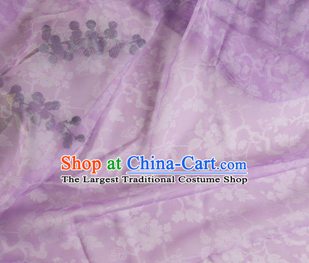 Chinese Traditional Peony Pattern Design Lilac Chiffon Fabric Asian Satin China Hanfu Material