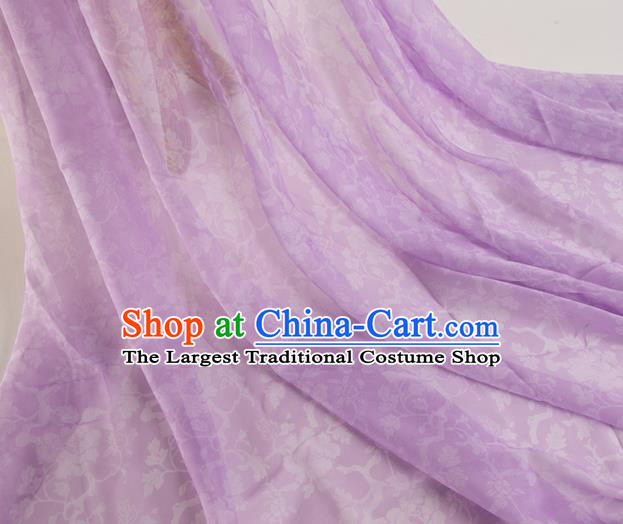 Chinese Traditional Peony Pattern Design Lilac Chiffon Fabric Asian Satin China Hanfu Material