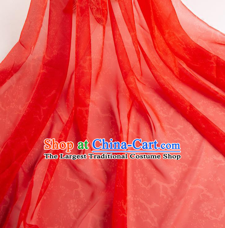 Chinese Traditional Plum Pattern Design Red Chiffon Fabric Asian Satin China Hanfu Material