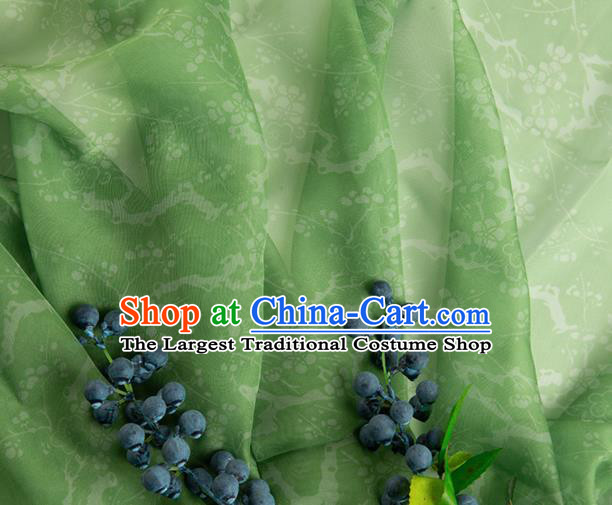 Chinese Traditional Plum Pattern Design Green Chiffon Fabric Asian Satin China Hanfu Material