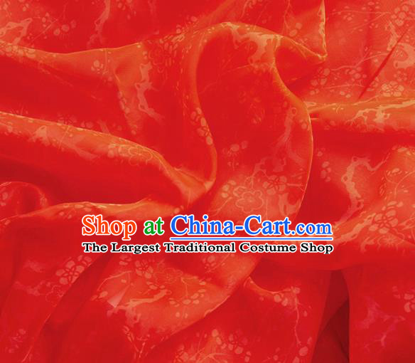 Chinese Traditional Plum Pattern Design Red Chiffon Fabric Asian Satin China Hanfu Material