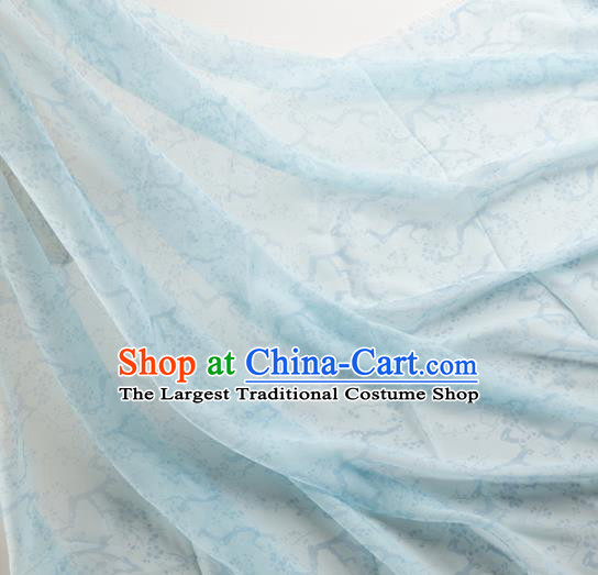 Chinese Traditional Plum Pattern Design Blue Chiffon Fabric Asian Satin China Hanfu Material