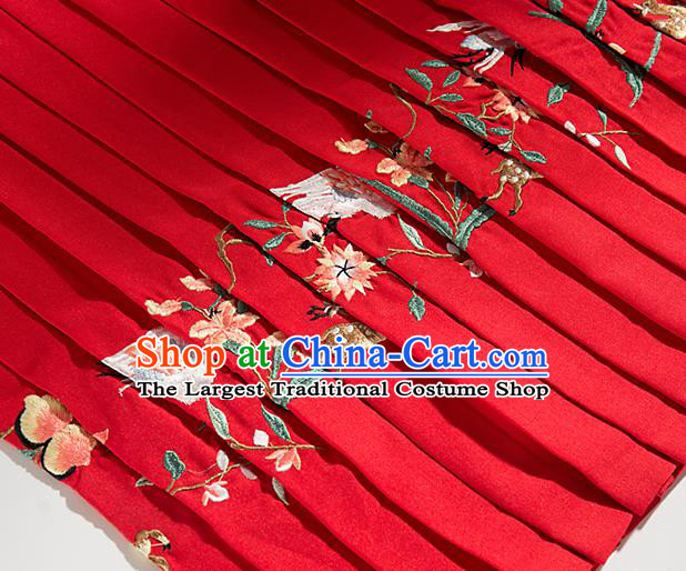 Chinese Traditional Embroidered Deer Pattern Design Red Flax Fabric Asian China Hanfu Material
