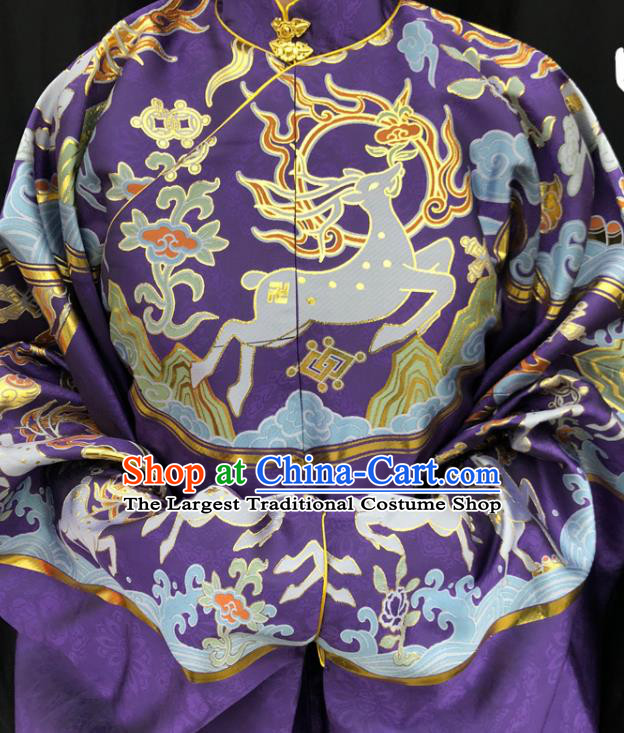 Chinese Traditional Deers Pattern Design Purple Brocade Fabric Asian China Hanfu Satin Material