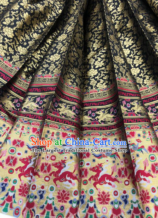 Chinese Traditional Kylin Pattern Design Black Brocade Fabric Asian China Satin Hanfu Material