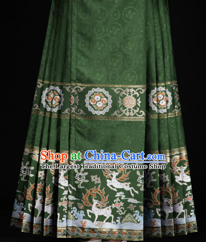 Chinese Traditional Colorful Deer Pattern Design Green Brocade Fabric Asian China Satin Hanfu Material