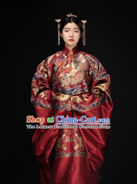 Chinese Traditional Dragon Pattern Design Purplish Red Brocade Fabric Asian China Hanfu Satin Material