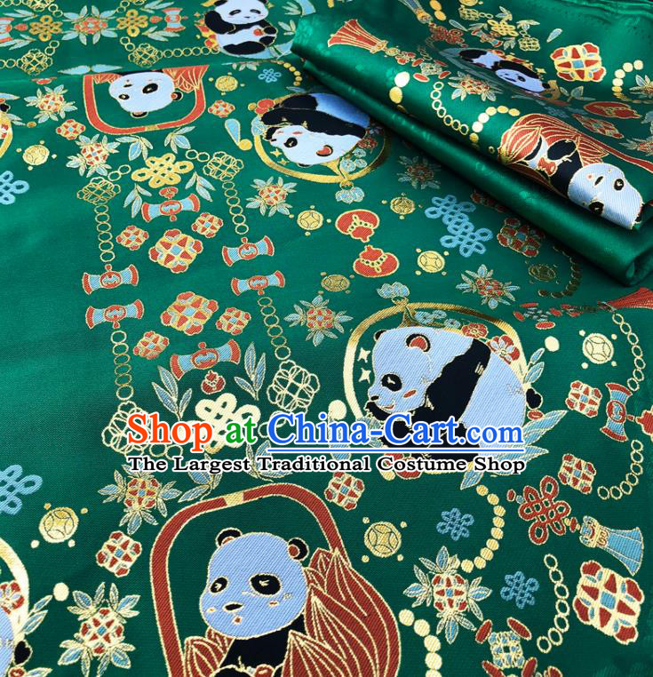 Chinese Traditional Panda Pattern Design Green Brocade Fabric Asian China Satin Hanfu Material