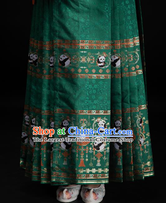 Chinese Traditional Panda Pattern Design Green Brocade Fabric Asian China Satin Hanfu Material